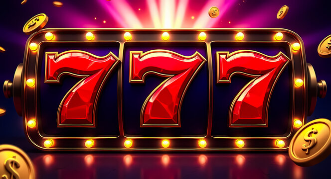illuminated slot machine displaying three lucky sevens