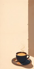 珈琲の入ったコーヒーカップとシンプルなクリーム色のスマホ用背景