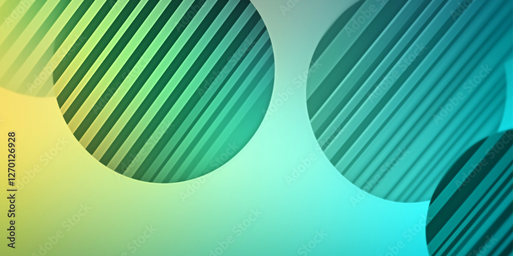 Poster green and blue striped circles creating modern abstract background