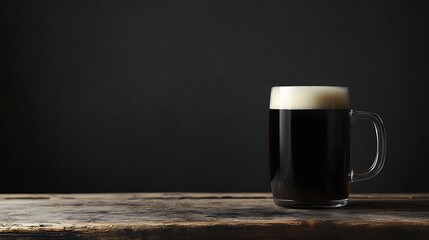 Dark Beer in a Glass Mug on Rustic Wooden Table