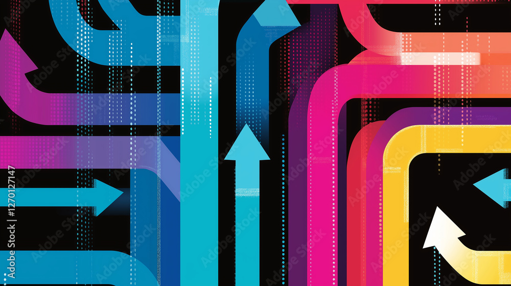 Fototapete colorful arrows pointing up and sideways representing data flow