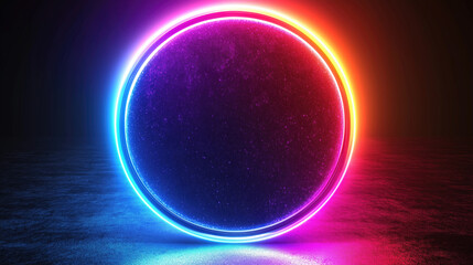 Obraz premium Vibrant neon circle with radiant blue and red glow on dark background