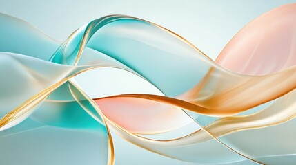 Elegant Abstract Waves: A Fluid Dance of Teal, Gold, and Peach Tones