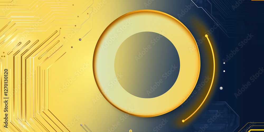 Poster Golden circle shining on microchip circuit background