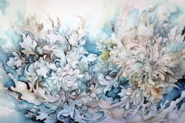 abstract blue ornament with patterns, illustration., watercolor style, Generative AI