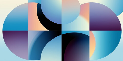 Abstract geometric background featuring overlapping circles and squares creating colorful pattern