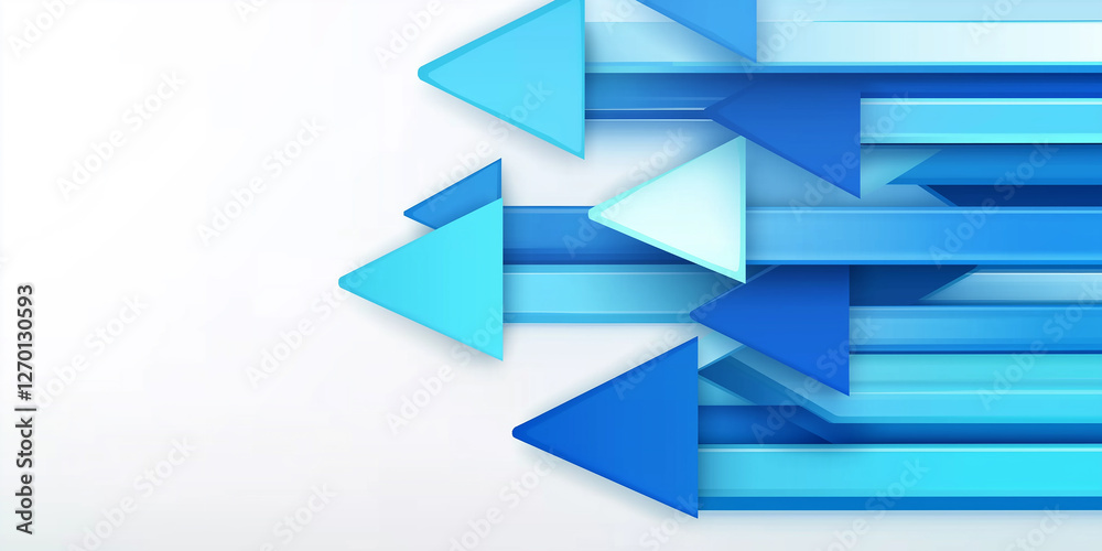 Poster blue arrows moving forward on white background representing progress and success