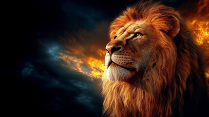Naklejka premium Majestic Lion Portrait Sunset Power Wild Cat African Pride