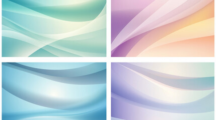 Four abstract backgrounds with flowing pastel colors and soft light