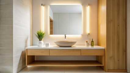 Fototapeta premium Sleek contemporary washbasin cabinet, simple design, perfect for a minimalist bathroom.