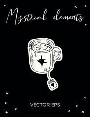 Mystical Tea Cup Vector line art. Perfect for tattoos, prints, branding, and spiritual designs.