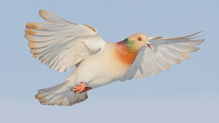 Graceful Pigeon in Flight  Wings Spread  Soft Light  Bird Photography