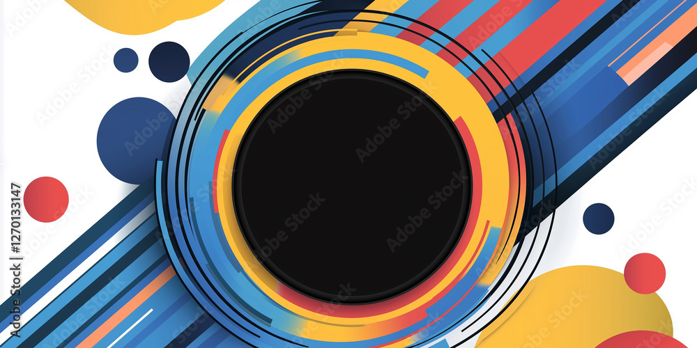 Poster Colorful abstract background with circles and lines framing a black circle