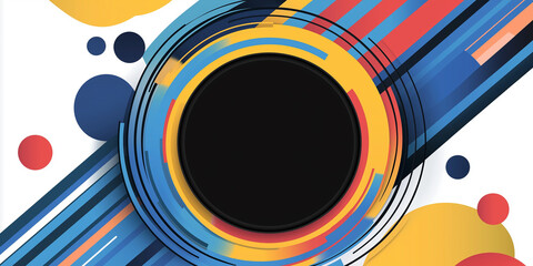 Obraz premium Colorful abstract background with circles and lines framing a black circle