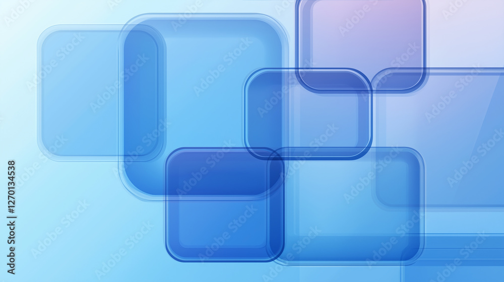 Poster Modern abstract background created with overlapping rounded blue squares