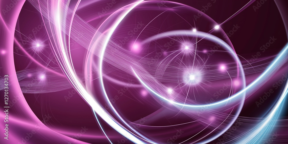 Poster abstract pink and purple swirling light trails creating a dynamic and vibrant energy flow