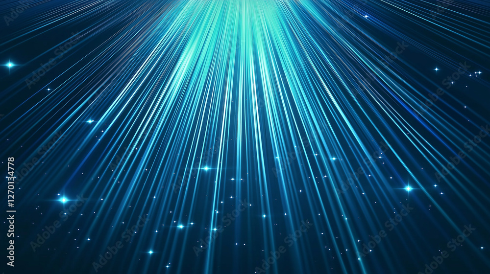Poster light beams and stars shining through space background