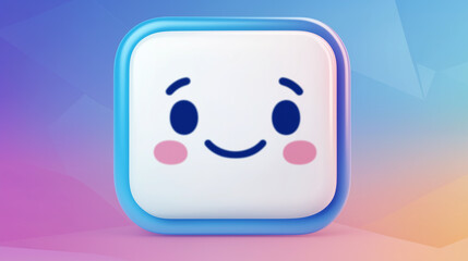 Cute kawaii happy face smiling with rosy cheeks on colorful gradient background
