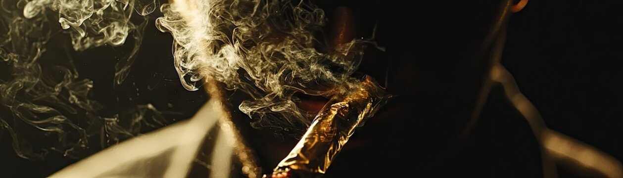 Man Smoking Cigar Dark Background Smoking Cigar