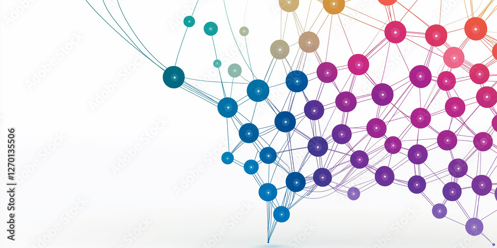 Poster Network connecting colorful nodes representing data flowing