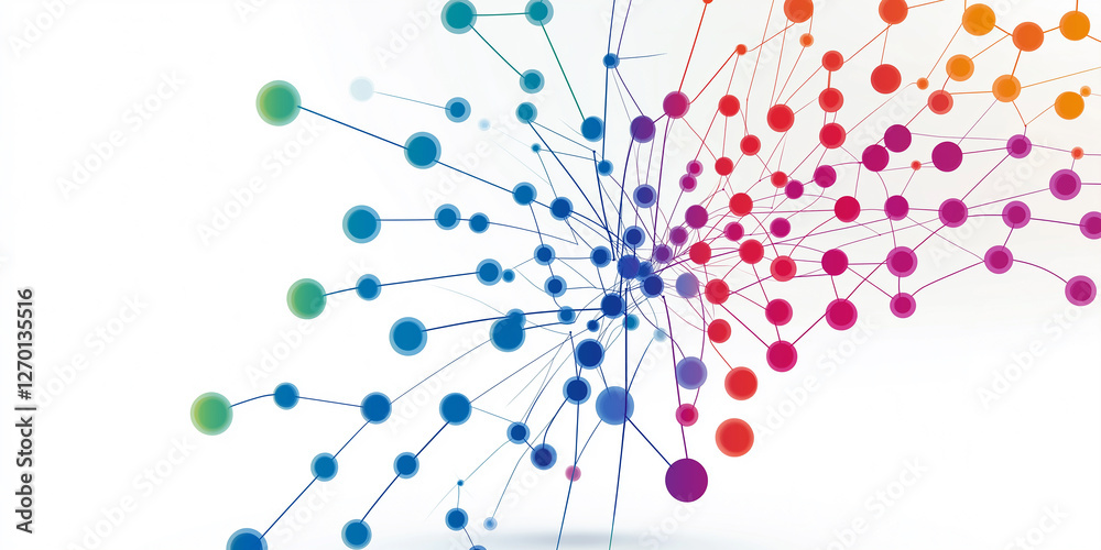 Poster Colorful network is connecting dots with lines, creating a big data concept