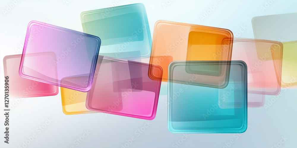 Poster colorful abstract background showing overlapping rounded rectangles floating in space