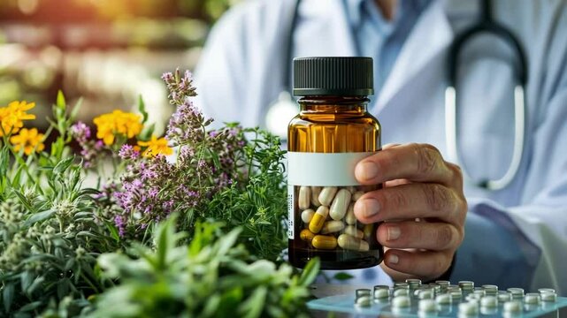 Healthcare professional with natural herbs and medicine