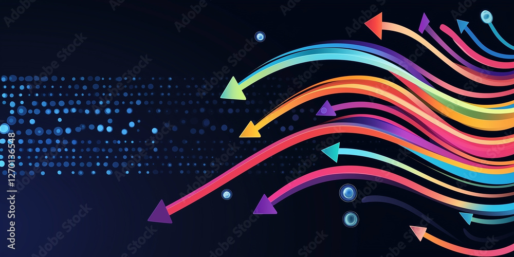 Poster colorful arrows flowing upwards representing growth and progress on dark background