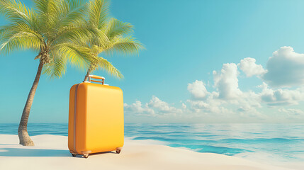 Fototapeta premium yellow suitcase on a beach travel concept.ai generative