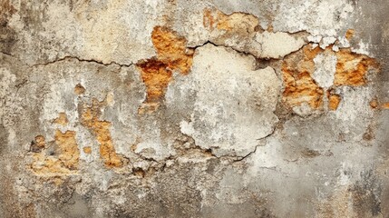 An old, distressed cement wall with visible cracks, worn patches, and rough, uneven surfaces.