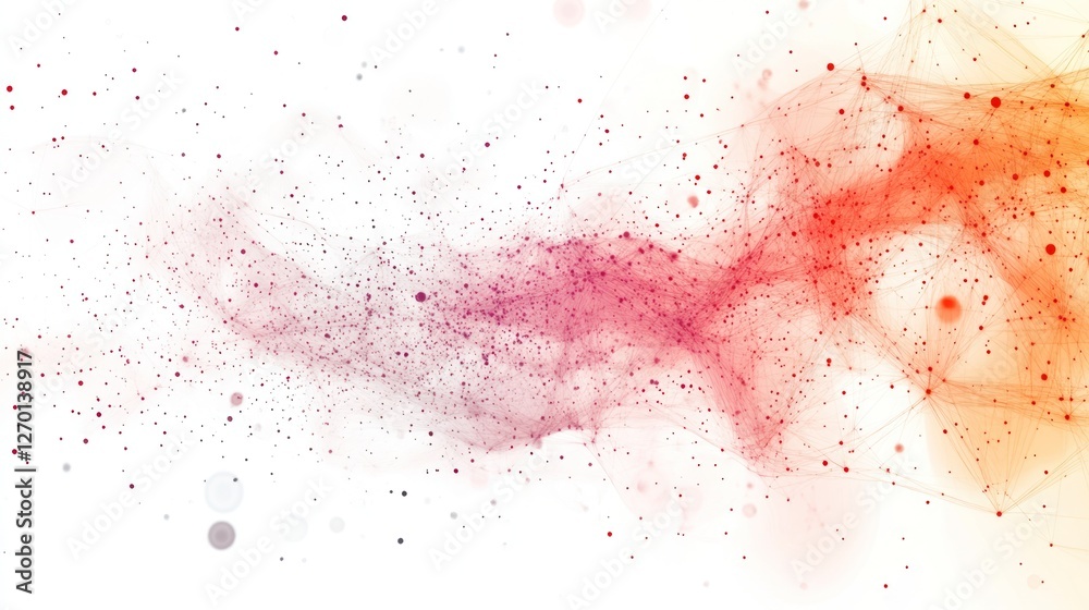 Poster abstract network background with connected dots and lines, red gradient