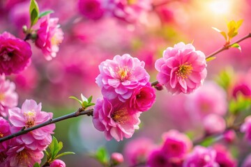 Fototapeta premium Soft spring blooms in a vibrant pink panorama. Stunning floral photography for a beautiful nature wallpaper.