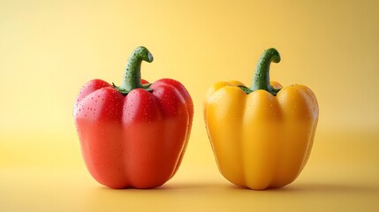 Red and Yellow Bell Peppers on Yellow Background