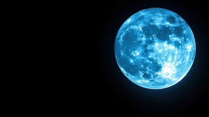 Obraz premium A stunning blue moon illuminated against a dark sky, showcasing intricate surface details and a captivating glow.