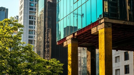 Fototapeta premium Urban Construction Modern Building Steel Structure Under Construction