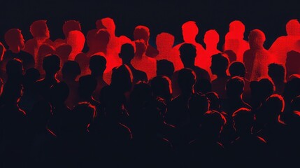 Obraz premium Anonymous Crowd Silhouettes in Dramatic Red Lighting Create an Impressive Scene