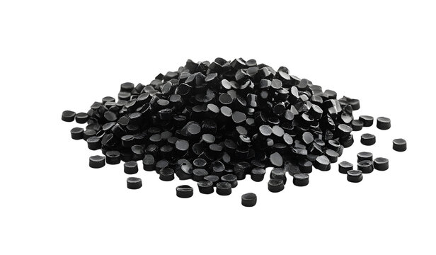 Pile of black plastic granules isolated on white