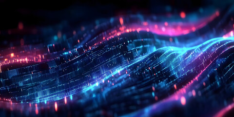 Digital background perfect for tech processes, neural networks, artificial intelligence, data transfer and encryption, digital archives, sound and graphic presentations, science, education, etc.