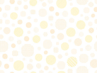 黄色とオレンジ色の切り絵風のドットとストライプ柄の円のパターン背景