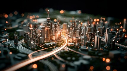 Futuristic Cityscape  Digital Marketing  SEO  Web Analytics  3D Render