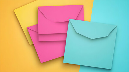 Colorful envelopes on pastel background, mail correspondence