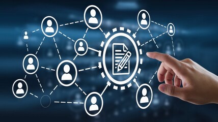 Fototapeta premium Hand interacting with digital network of people and documents