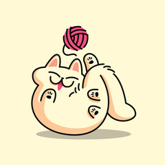 CUTE CAT IS PLAYING WITH A CLEW CARTOON ILLUSTRATION