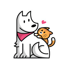 CUTE DOG AND CAT LOVE CARTOON LOGO