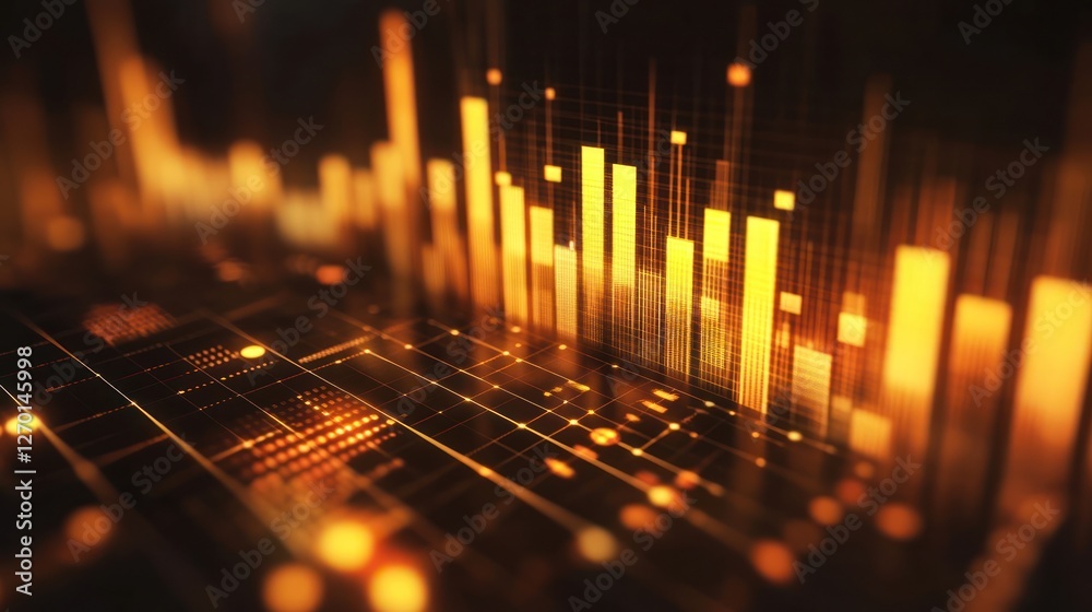 Poster abstract golden financial graph with grid lines and data visualization