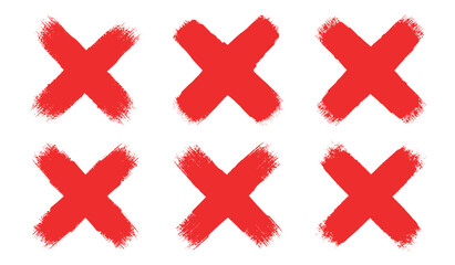 Obraz premium Set of hand drawn X marks in brush stroke. Wrong mark collection. Red cross X symbol. grunge X icon. Cross brush signs - stock vector Collection.