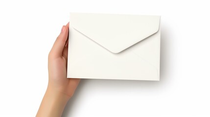 A Hand Holding a Blank White Envelope on a White Background A Simple Image for Correspondence Concepts