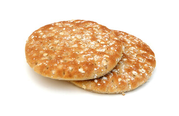 Stack buns with sesame seeds on a white background