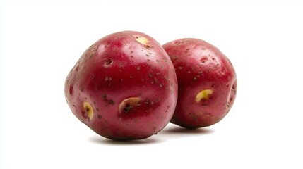 Obraz premium Fresh Red Potatoes Organic Produce Autumn Harvest Two Red Potatoes Close Up Food Phot