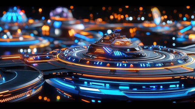 Futuristic Vehicle Docking On Illuminated Platform